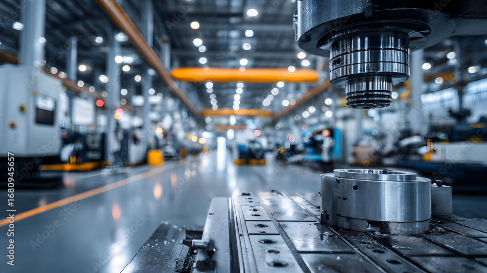 Aufkleber advanced cnc machine in high-tech manufacturing faciity with laser precision ad industrial automatio
