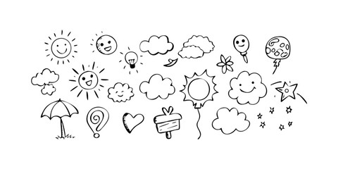 Hand drawn musical notes and treble clef musical symbols