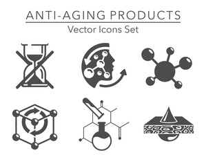 Anti-Aging Products features icons set in monochrome style