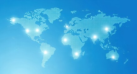 Obraz premium Digital world map with glowing points indicating global connectivity and major cities