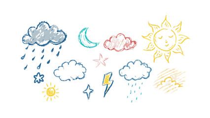 Hand drawn weather icons moon clouds