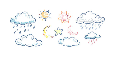 Hand drawn weather icons with watercolor effect moon