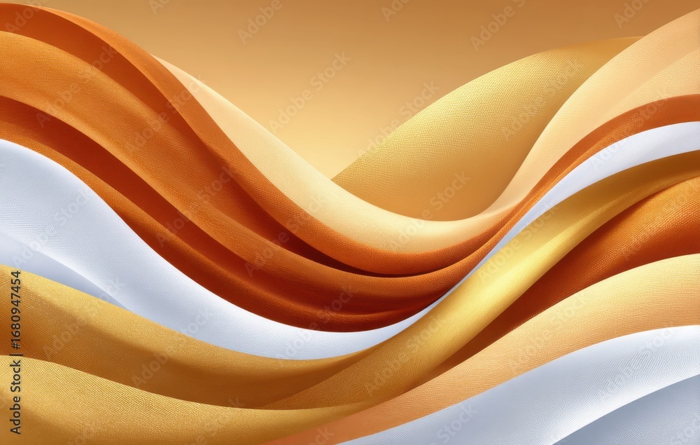 Poster abstract golden and white flowing fabric texture with smooth wave patterns