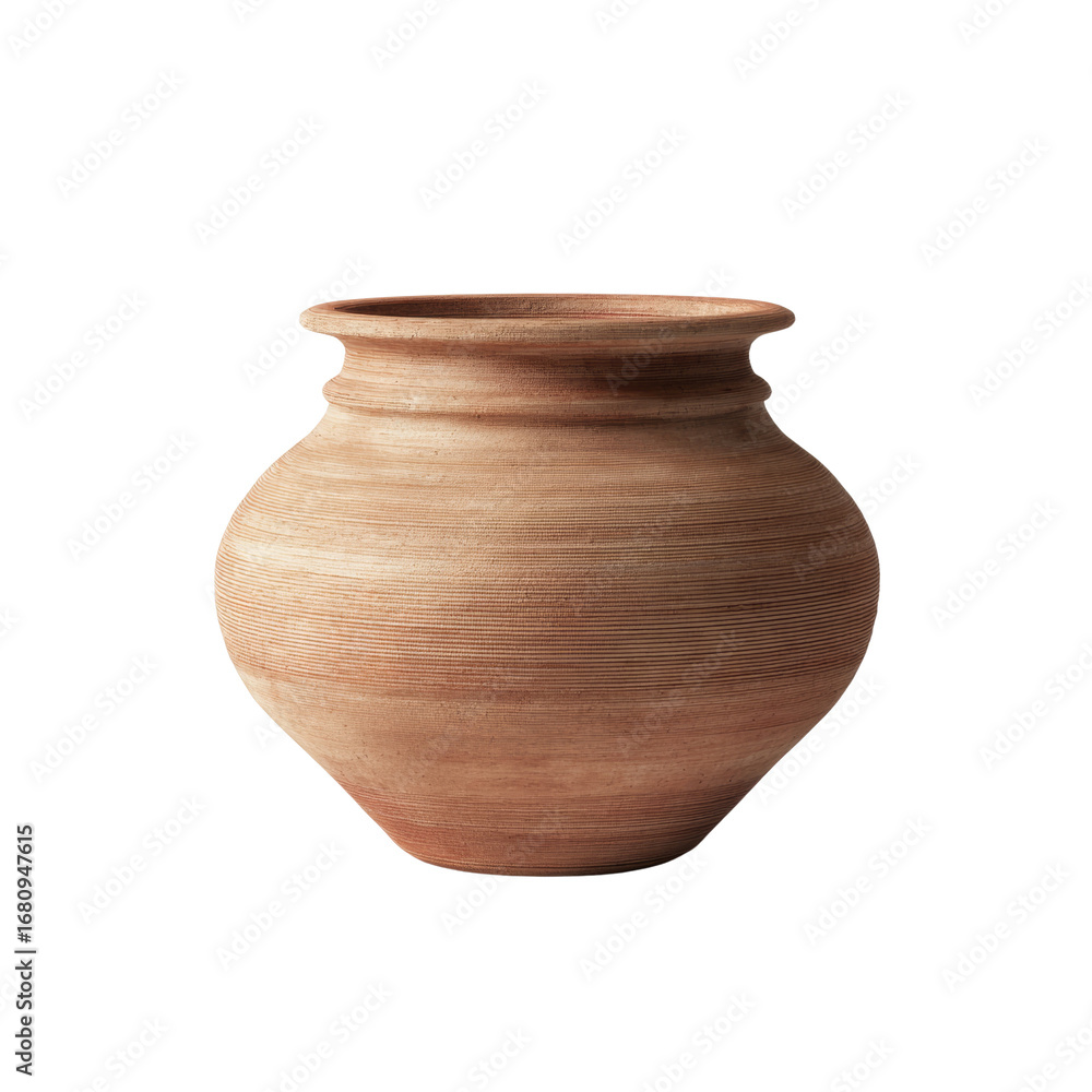 Poster earthenware vessel with smooth texture presenting rustic appeal on a simple background element