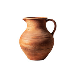 Rustic earthenware pitcher stands gracefully, vintage aesthetic, handcrafted texture with a