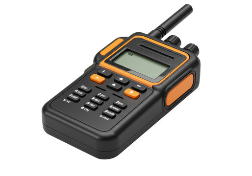 Isolated modern black and orange two-way radio communication portable device for transmitting signal