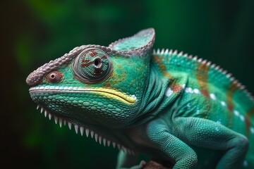 Fototapeta premium Green colored chameleon close up