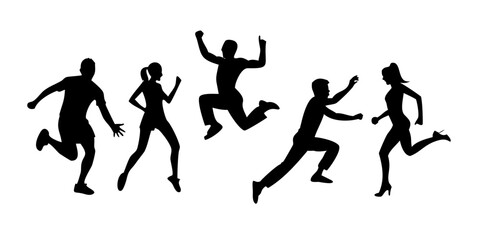 Men and Woman Walking Together silhouette people