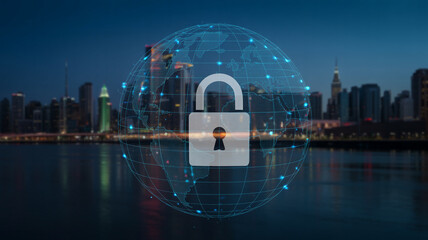Cybersecurity global network technology data protection and privacy internet security concept design