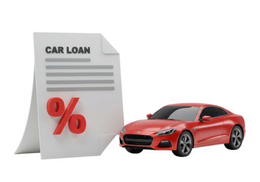 Isolated rendering of car and loan rate report for auto purchase financial planning matters