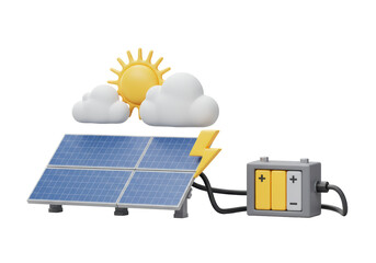 Isolated solar panels generate power storing electricity in battery during cloudy day