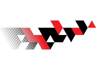 Striped vector pattern of black and red triangles on a white background. Sport design element for car body, boat, sportswear, toy. Vector background for covers, advertising, packaging. Halftone
