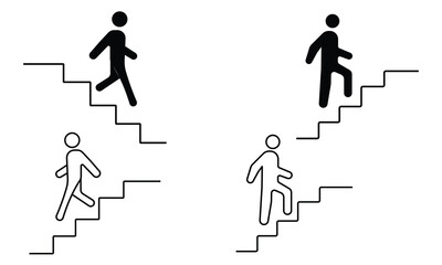 Upstairs-downstairs icon sign. Man on stairs going up and going down. Career symbol. Business success sign. Vector illustration.