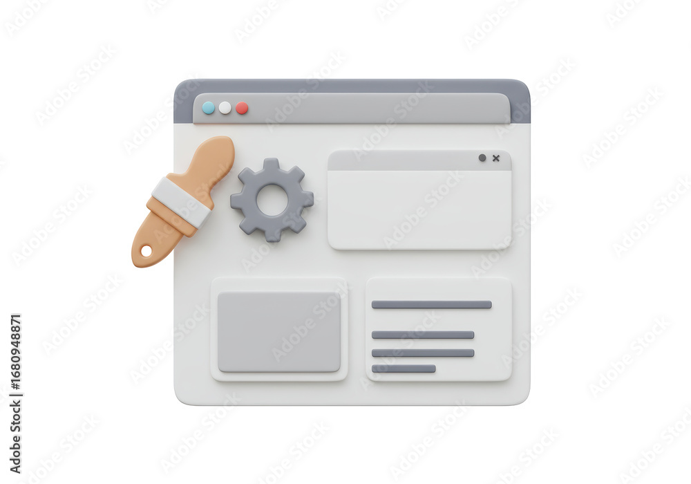 Aufkleber isolated rendering of a web design mockup interface with paint brush and gear