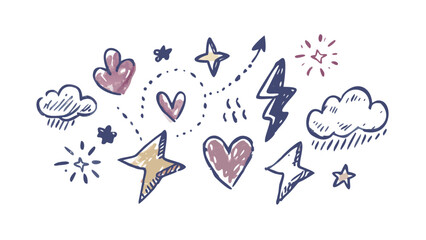 Muted vintage doodle elements retro muted colors