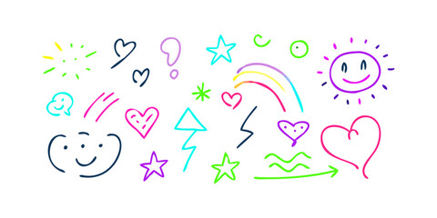 Neon doodle collection glow hand drawn