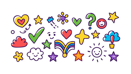 Playful cartoon doodle icons hearts