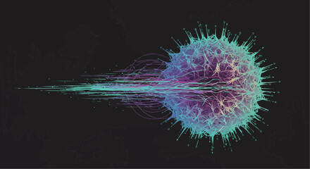 Obraz premium Abstract representation of a virus cell in dynamic motion 