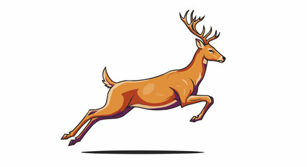 Running deer illustration in a dynamic pose with smooth lines  