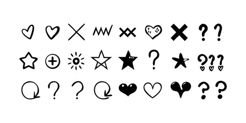 Playful Hand Drawn Symbols and Hearts stars question marks