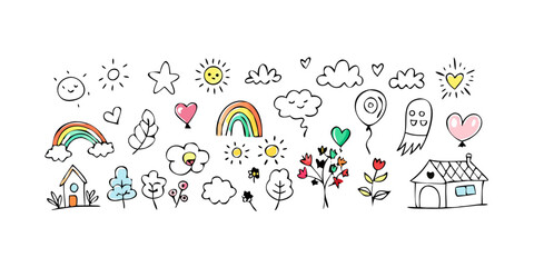 Rainbows hearts and smiling faces flowers simple