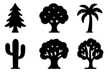 trees and cactus silhouettes icon set &ndash; pine, oak, palm, cactus