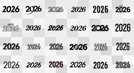 Year 2026 Graphics: A collection of artistic interpretations of the number 2026, rendered in a variety of distinct graphic styles, offering a versatile resource for any creative project. 