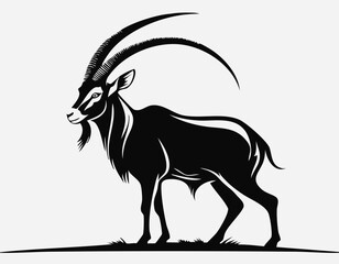 Ibex Goat Animal Logo Vector in Black and White, Simple and Minimalist Design, Perfect for Nature Illustration, Wildlife Branding, and Unique Animal Identity
