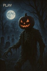 Zombie with Jack-O-Lantern head, 90's Halloween Horror Movie Monster