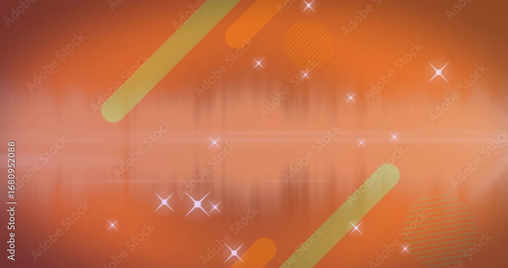 Poster multiple star icons over abstract shapes against orange background with copy space