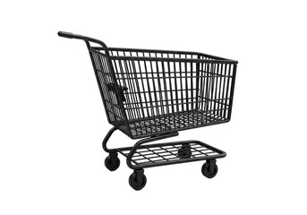 Isolated shopping cart in black render for retail store, 3d rendering product display