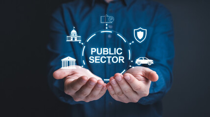 Public sector services government administration and management concept visualization in hands