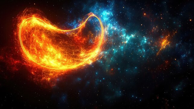 Cosmic fiery nebula, swirling colors, star dust, outer space