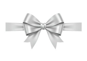 Isolated decorative ribbon bow for holiday or gift wrapping in shiny satin fabric