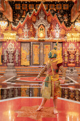 Traditional Masked Dance Performance in Ornate Cultural Setting
