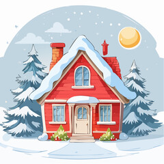 Watercolor winter house on a transparent background christmas theme