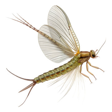 Mayfly insect with transparent wings on transparent background isolated