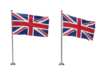 Isolated Union Jack flags on poles, Great Britain national symbol, UK culture representation