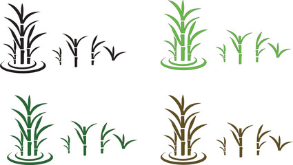 Sugarcane stalk icons, A dense patch of green sugarcane plants with tall stalks and leaves against a black background isolated view, Black Silhouette Sugarcane Plant Vector Icon,plants.