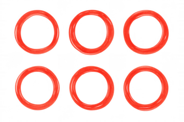 Red hand-drawn circles clustered on transparent surface, minimalist graphic design element