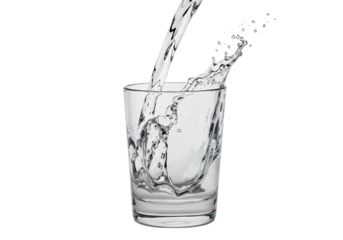 Isolated glass cup with splashing drinking water, clean refreshment for hydration drink