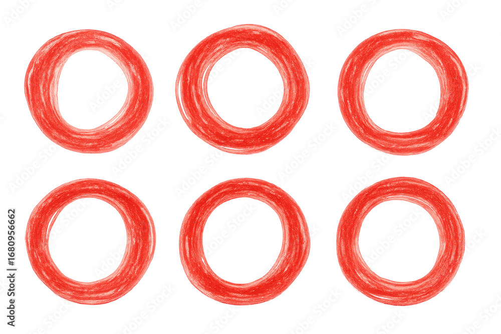 Aufkleber six hand-drawn red circles creating a vibrant and dynamic design element, perfect for adding a touch