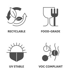 Silicone monochrome icons - Food-grade, Recyclable, VOC compliant, UV Stable