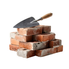 Stack of bricks with trowel on top - 1:1, isolated white background --raw