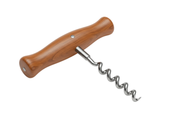 Isolated wine opener with wooden handle, bar equipment for uncorking bottle, catering tool