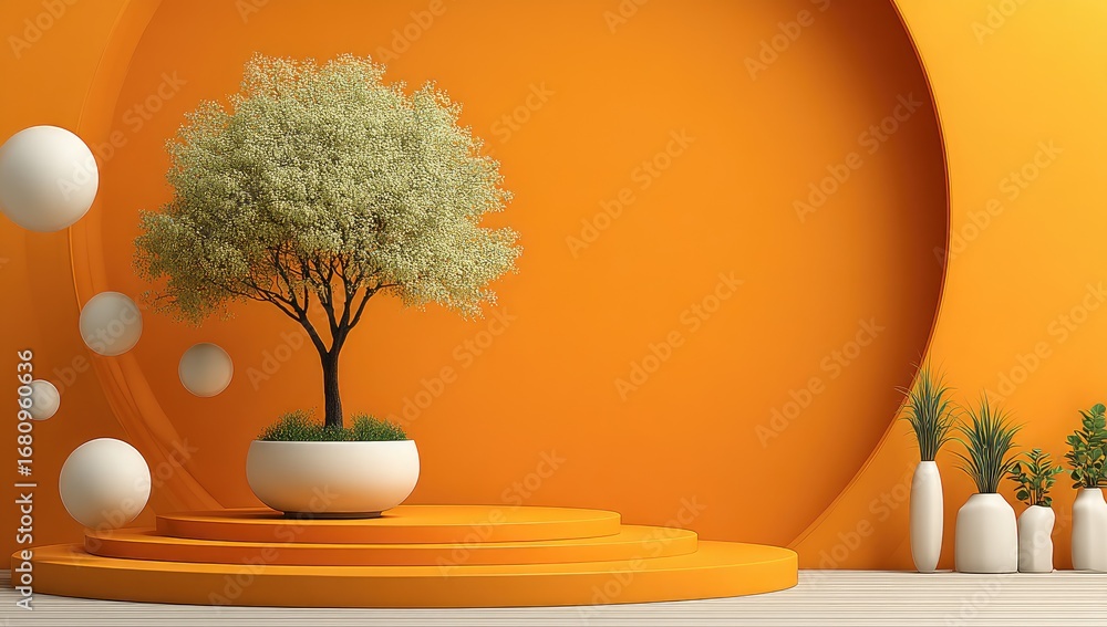 Poster minimalist orange display with tree