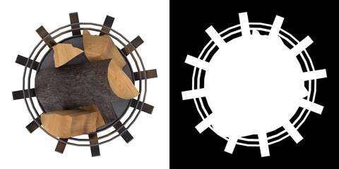 3D rendering illustration of a fire pit basket with wood logs