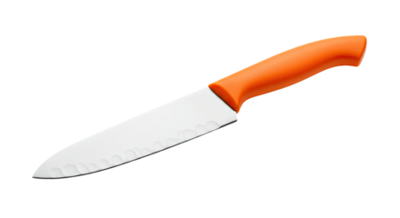 Closeup of an orange handled kitchen knife 3.