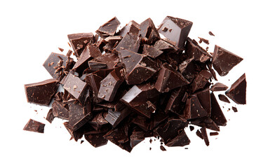 Fototapeta premium Delicious dark chocolate chunks scattered, perfect for dessert, baking, or indulgent culinary creations