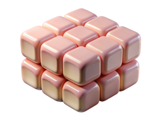 Abstract composition of pink and beige cubes smooth rounded edges arranged in geometric patterns 3d illustration isolated on transparent background